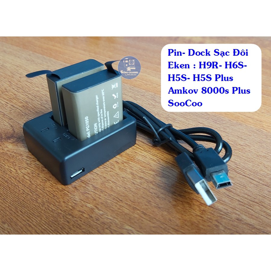 Pin Và Dock Sạc Đôi Cho Eken, SJCam, Amkov 8000s Plus, SooCoo