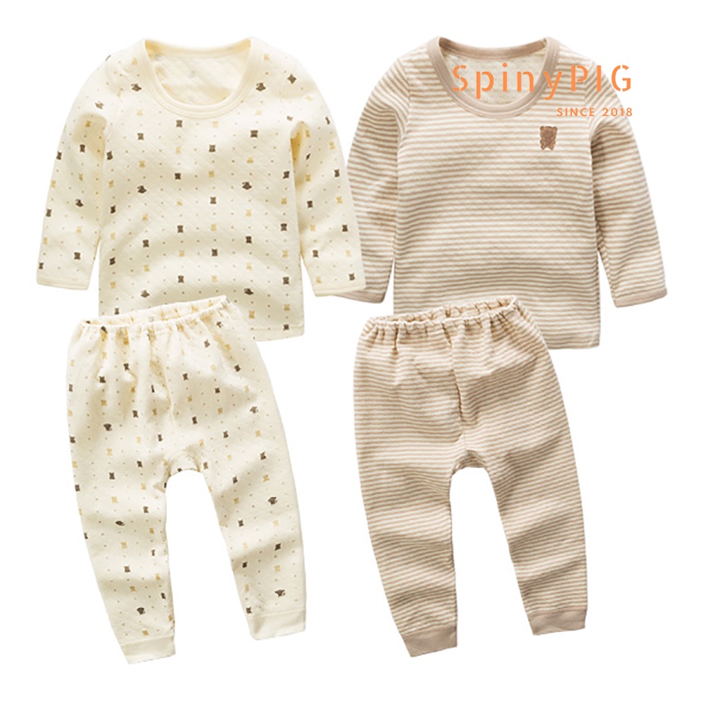 Bộ quần áo thu đông cho bé 0-5 tuổi xuất Nhật 2 lớp cotton hữu cơ tự nhiên không chất tẩy nhuộm