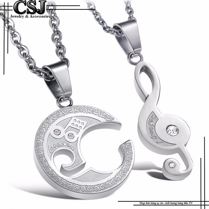 Dây chuyền cặp đôi tình nhân inox vòng tròn lồng nốt nhạc đẹp giá rẻ