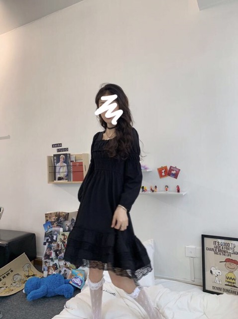 (Video tự quay) Đầm lolita gothic đen phối ren cực xinh ulzzang Hàn Quốc [Yannie]