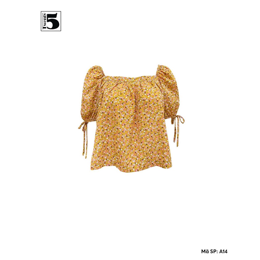 Áo kiểu nữ hoa nhí vintage nhún ngực chun vai Twentyfive A14