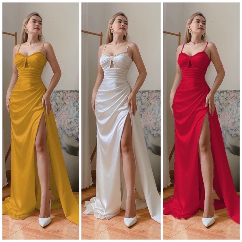 MS1253y ĐẦM DẠ HỘI 2 DÂY PHỐI TÀ NGOÀI KẾT CƯỜM