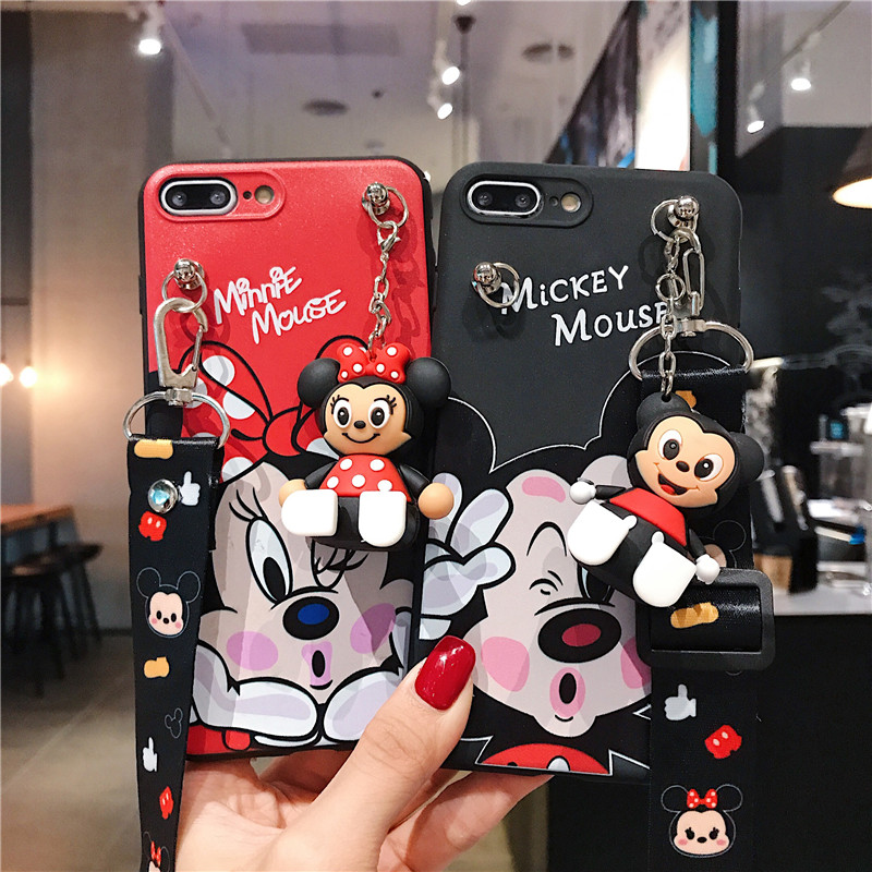 Ốp Điện Thoại Dẻo Họa Tiết Hoạt Hình Mickey Minnie Kèm Giá Đỡ & Dây Đeo Cho Xiaomi Mi 8 9 9t Pro 10 Pro A3