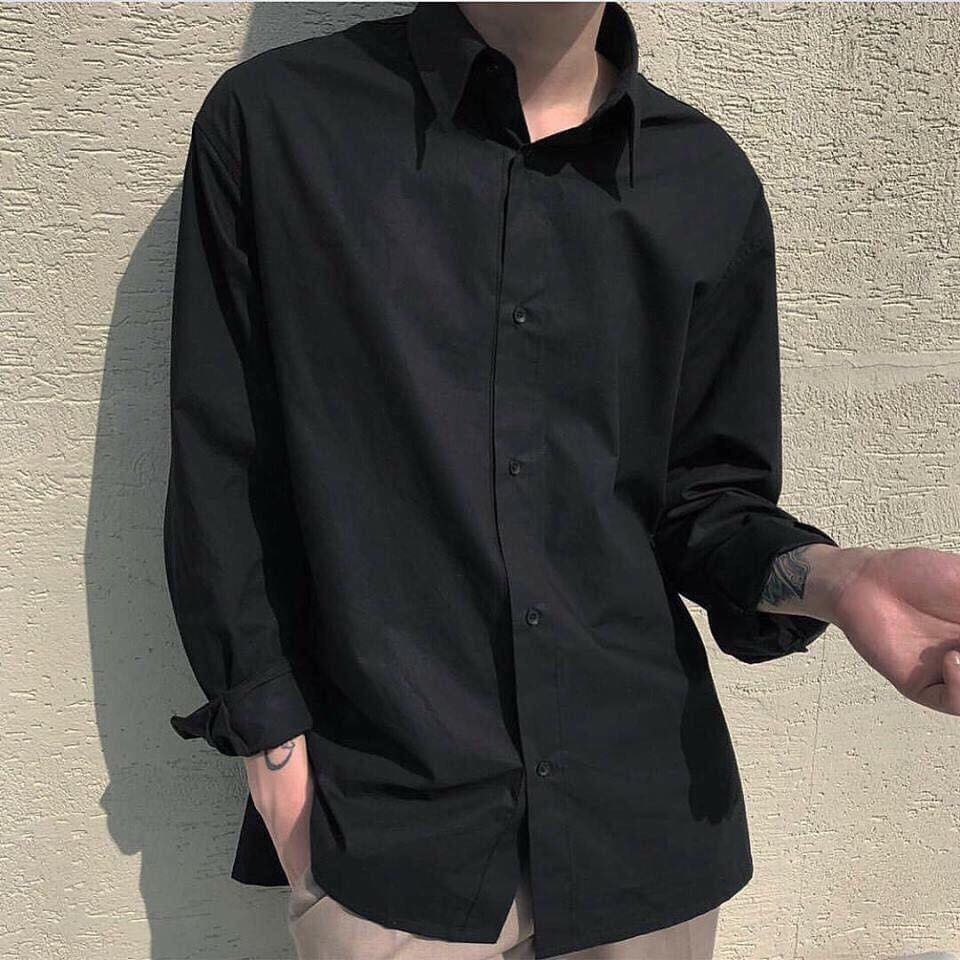 Áo Sơ Mi Trơn tay dài Nam Nữ Unisex Form rộng - áo sơ mi BASIC vải lụa mềm mịn, dày dặn, không nhăn GIDI