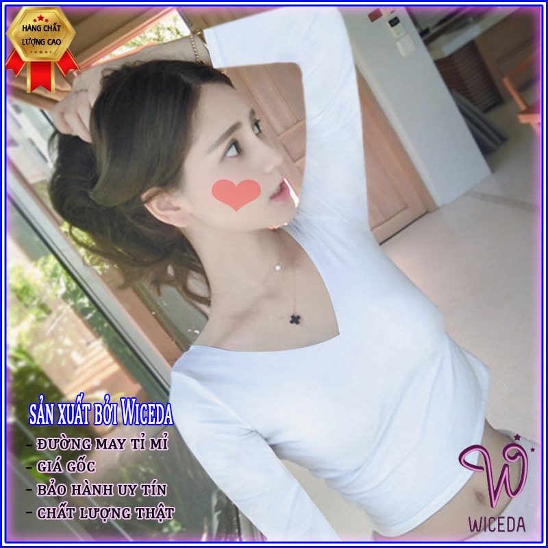 Áo croptop dài tay cổ tim ôm body xinh , áo thun kiểu tay dài đẹp chất 100% cotton hai màu đen trắng Wiceda TD281