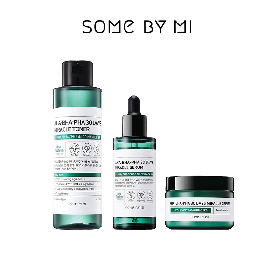 Bộ 3 Sản Phẩm Dưỡng Gỉam Mụn Some By Mi AHA BHAPHA 30 Days Miracle