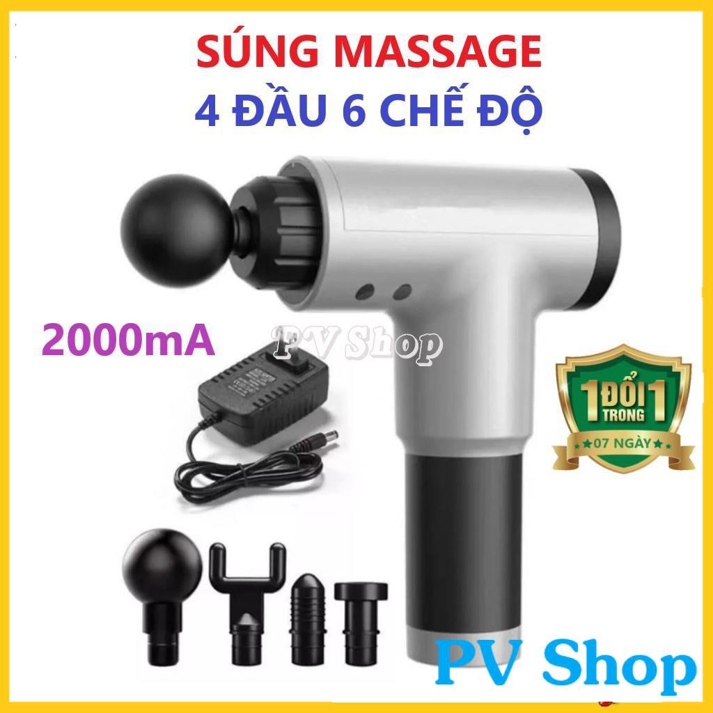 Súng Massage Cao Cấp 4 Đầu 6 Chế Độ Fascial - Máy masage toàn thân