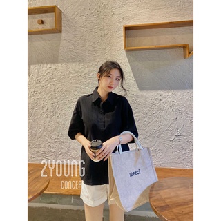 Áo sơ mi basic giấy tay ngắn [2YOUNG] A1611 (ảnh thật)