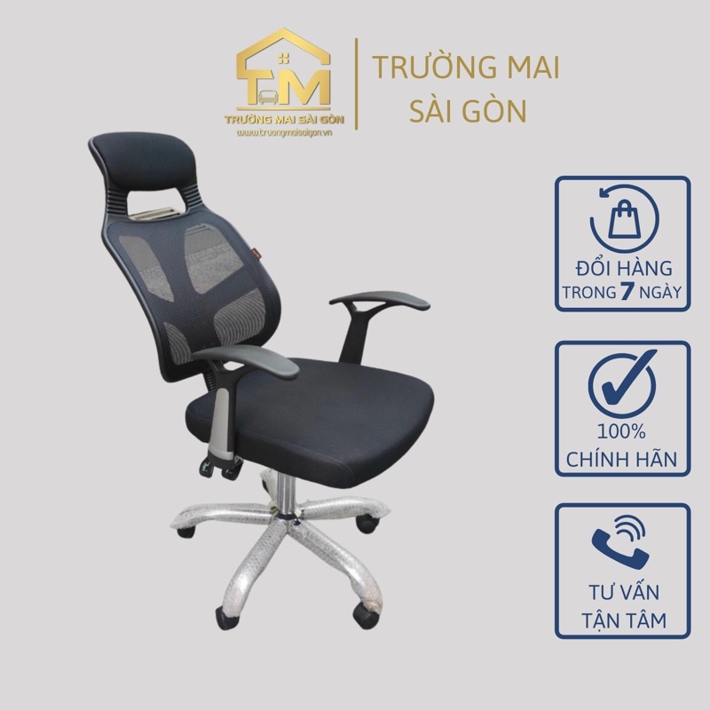 ghế xoay văn phòng lưng lưới có tựa đầu thư giãn model hiện đại ngả sâu 155 độ Trường Mai Sài Gòn