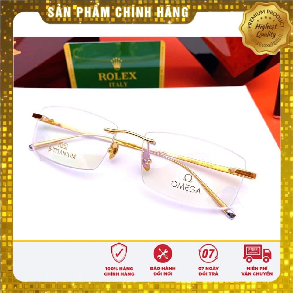 GỌNG KÍNH CẬN OMEGA TITANIUM MẠ VÀNG 18K.