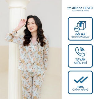 Đồ ngủ nữ, Pijama dài tay họa tiết 48-70kg cao cấp kiểu dáng đẹp vải Tsumugi lạnh Nhật Bản MIRANA - Mallorie Pyjama