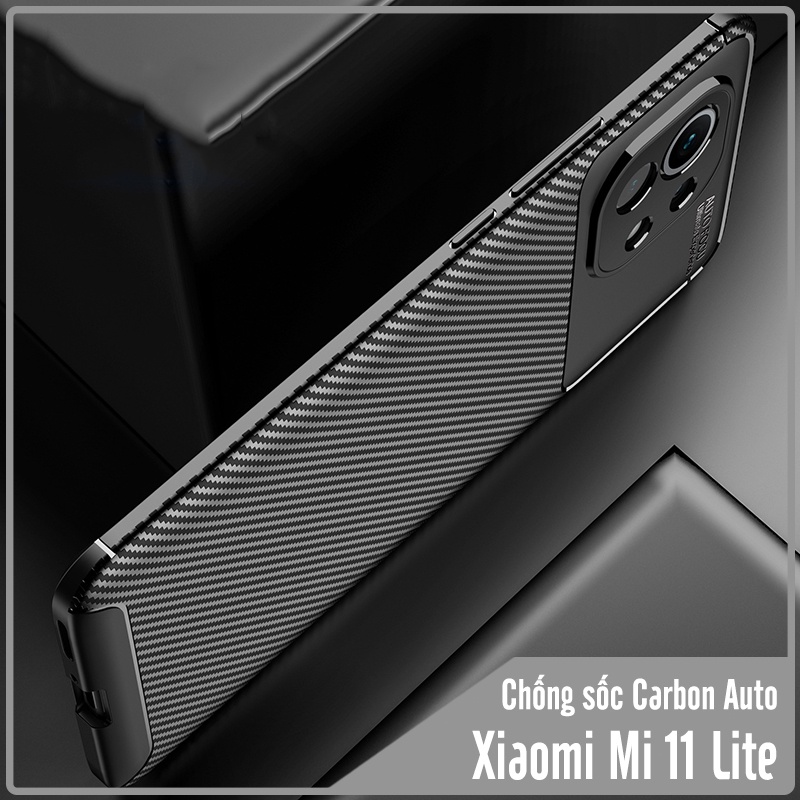 Ốp lưng cho Xiaomi Mi 11 Lite 4G - 5G - NE chống sốc Carbon Auto Focus