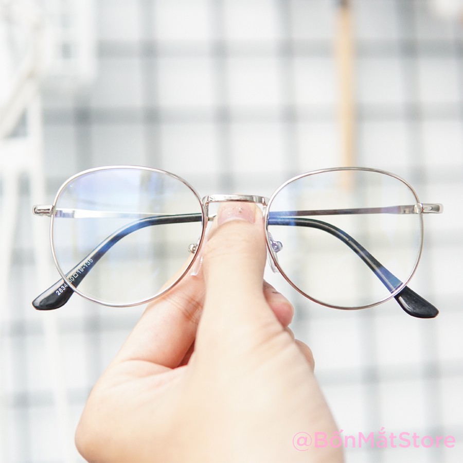 Gọng Kính Kim Loại Tròn Retro Nam Nữ (Có Sẵn Tròng 0 Độ Chống Chói Lóa) - B834