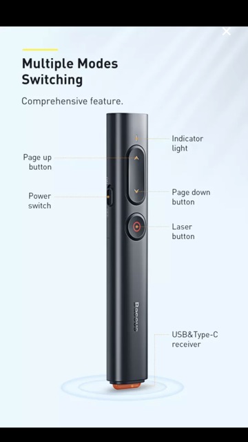 Bút trình chiếu thông minh Baseus Orange Dot PPT Wireless Presenter cho Macbook/Windows/ Android