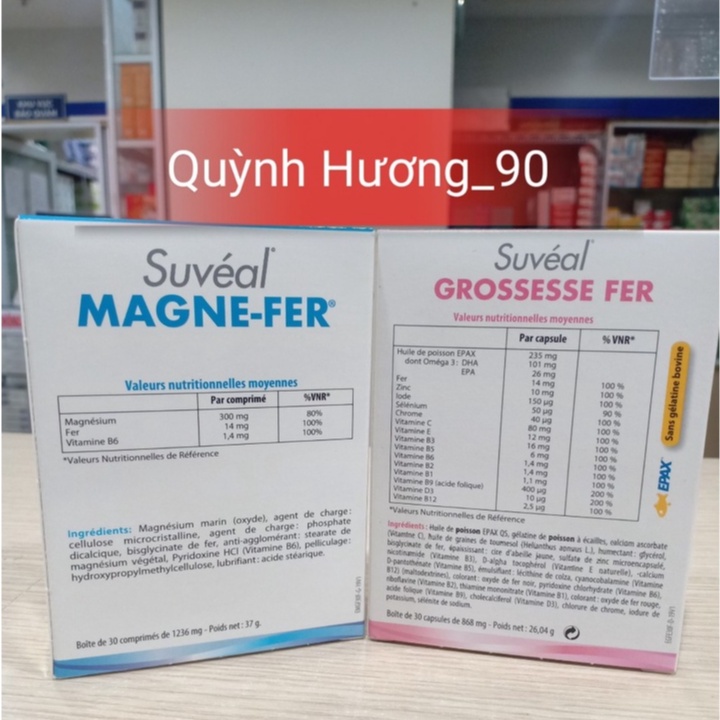 Viên uống SUVEAL Grosesse Fer và SUVEAL Magne-Fer hộp 30 viên bổ tổng hợp cho bà bầu