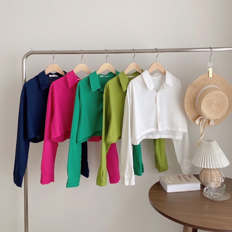 Áo Sơ Mi Tay Dài Dáng Croptop Bisic Đũi Mềm