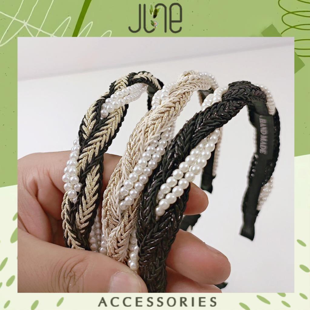 Bờm cài tóc đính đá tết mix ngọc trai nhân tạo phủ nhũ lấp lánh hàng hand made thời trang Hàn Quốc June accessories