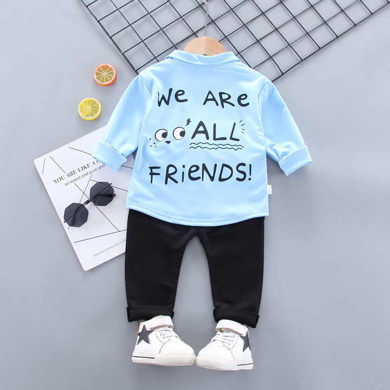 Set Đồ 2 Món Gồm Áo Tay Dài + Quần Dài Và Cà Vạt Thời Trang Hàn Quốc Cho Bé Trai