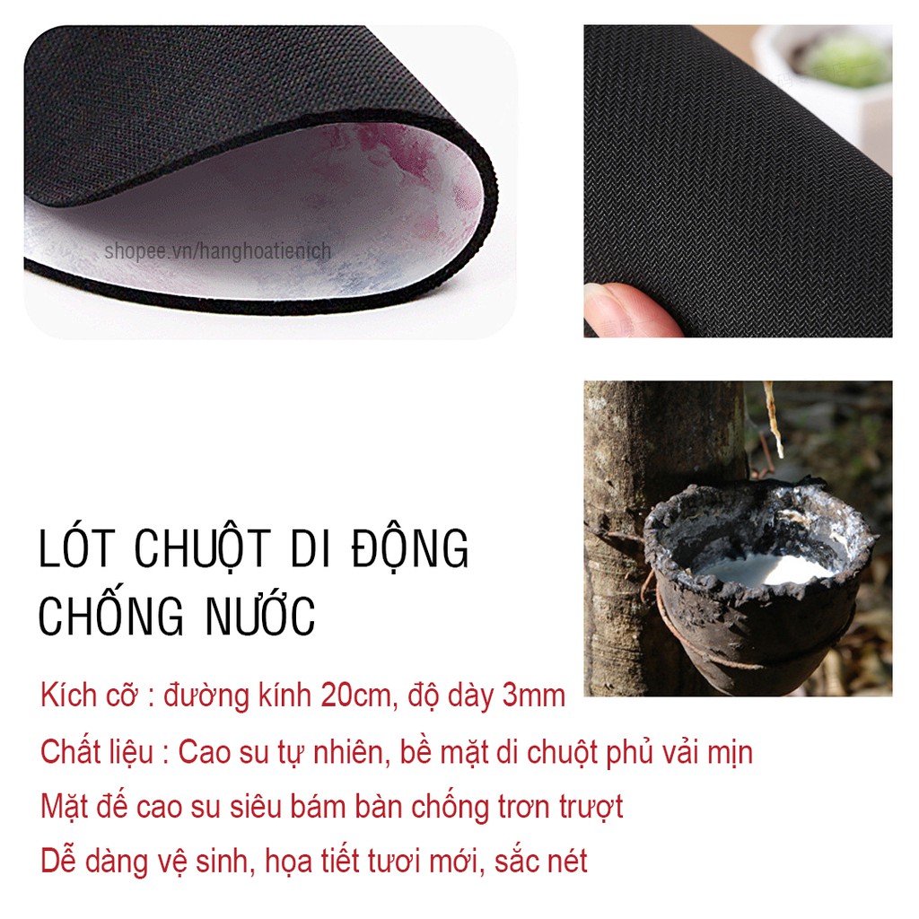 Lót chuột di động, miếng lót chuột hình tròn kích cỡ 20x20cm, pad chuột siêu bám bàn chống nước CM20