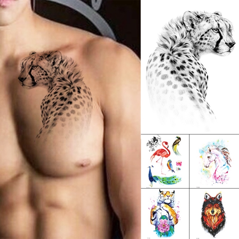 Hình Xăm Dán Tạm Thời Chống Nước Họa Tiết Da Báo / Hoa Hồng / Sói Độc Đáo