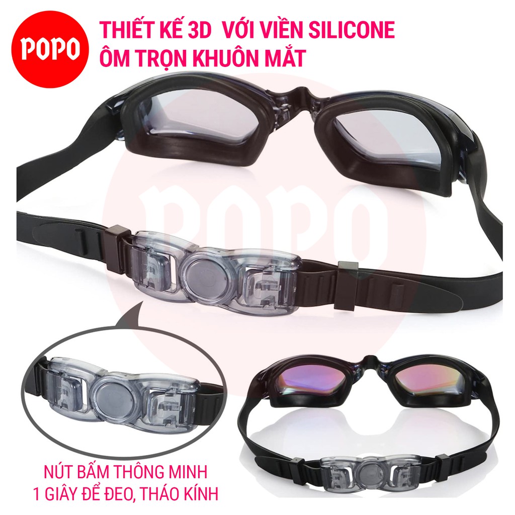 Kính bơi người lớn cản tia UV với mắt kiếng bơi tráng gương POPO2360 cho thi đấu cho nam nữ cho bé từ 8 tuổi