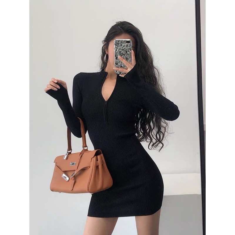 VÁY BODY DÂY KÉO NGỰC LEN TĂM ảnh thật | BigBuy360 - bigbuy360.vn