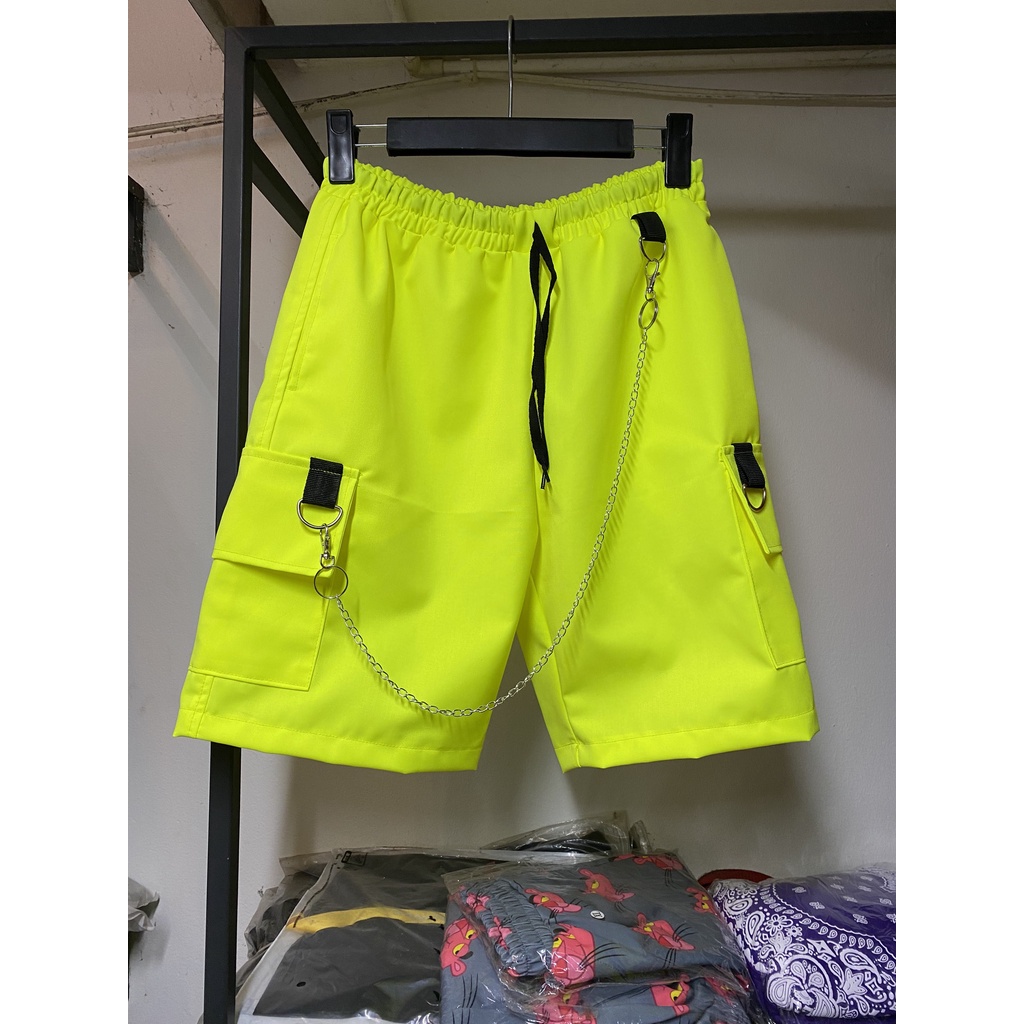 Quần short xanh neon mix dây xích  tương ứng 30kg - 100kg
