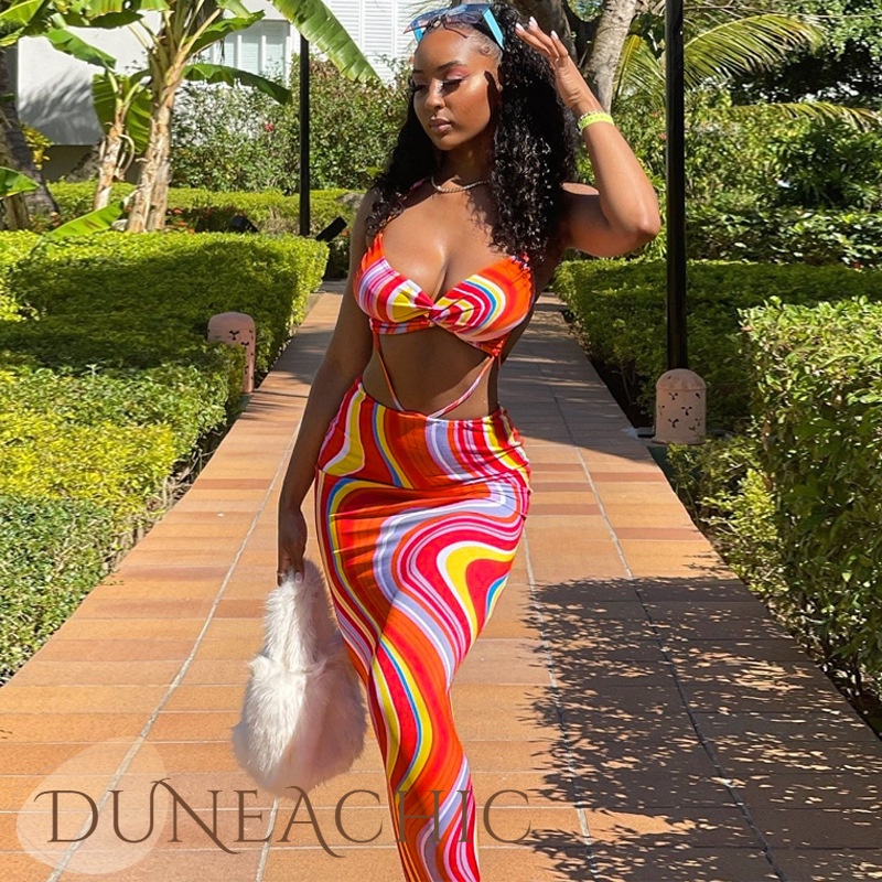 DUNEA Đầm Hoa Phối Dây Hở Lưng Gợi Cảm Thời Trang Cho Nữ