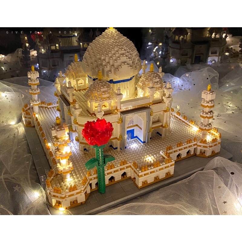 (ORDER) Bộ xếp hình Lego đền Taj Mahal 4146 mảnh ghép (kèm dây đèn và bông hồng Lego) đồ chơi lắp ráp trẻ em