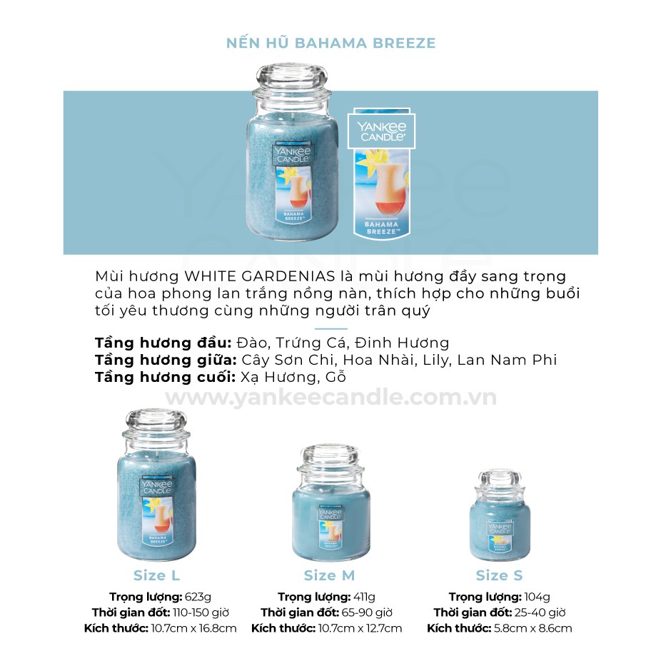 [Mã LIFEMALL991 giảm 10% đơn 99K] Nến hũ Yankee Candle size M - Bahama Breeze