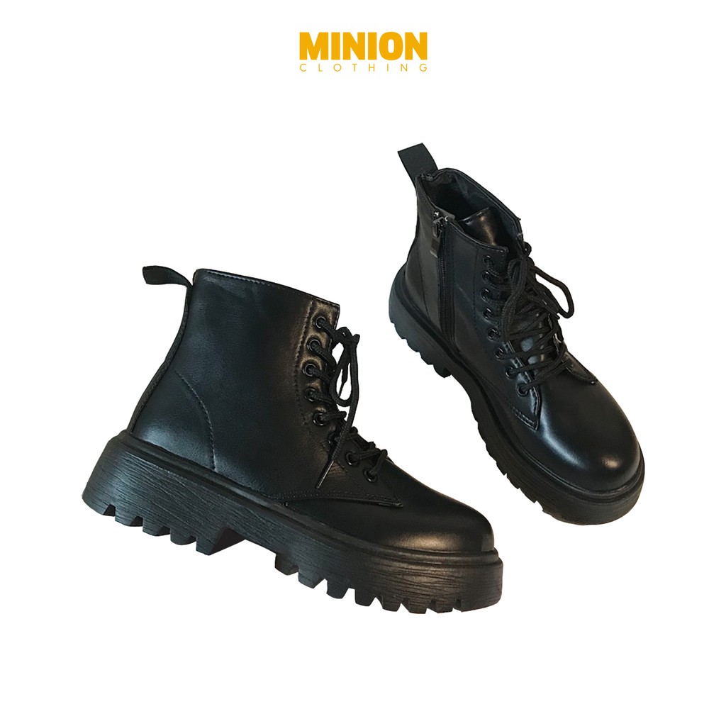 Giày boots cổ cao nữ Minion Clothing đế độn 4cm kéo khoá Ulzzang Streetwear chất da PU đi êm chân G2401