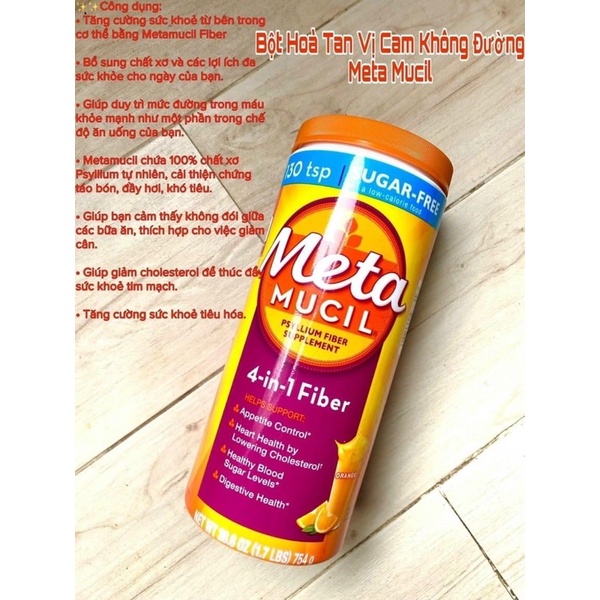 🥬🥒🍌🍉 Bột bổ sung chất xơ không đường giảm cholesterol trong máu Metamucil