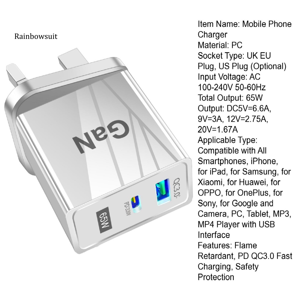 Củ Sạc Nhanh PD Cổng USB 65W Cho Điện Thoại