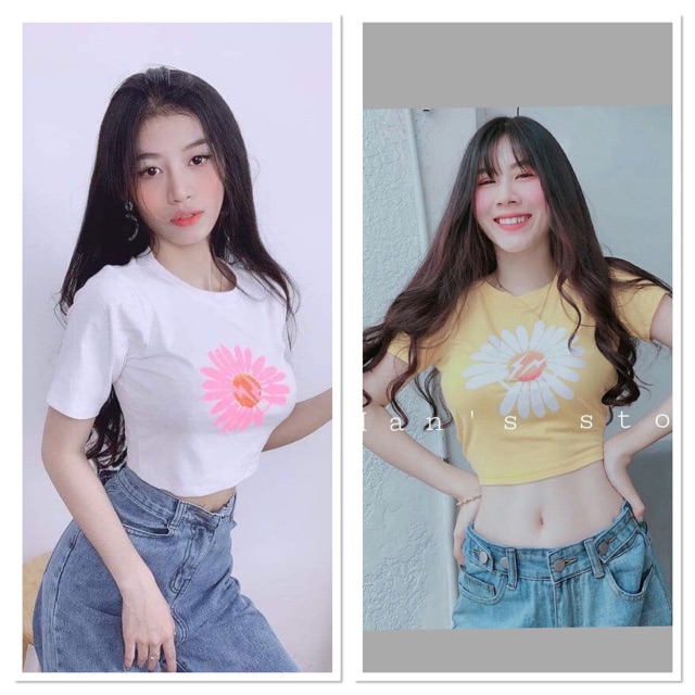 Áo Croptop in hoa cúc vải cotton 100% (ct)