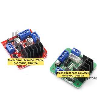Mạch Cầu H 2A Đỏ/Xanh Lá L298N Nguồn 5~46VDC công suất 25W 2A
