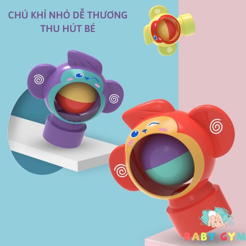 Tháp bóng lăn cầu trượt thả bóng xoay tròn hình chú khỉ dễ thương, nhiều màu sắc, an toàn - BABYGYM