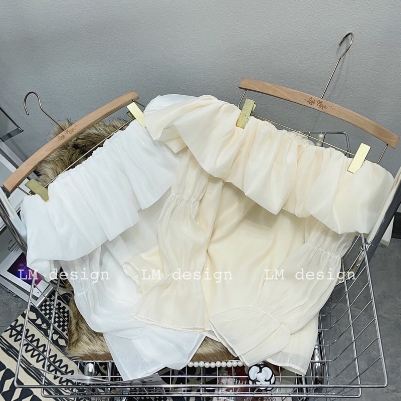 Áo trễ vai bồng bềnh vải tơ 2 lớp