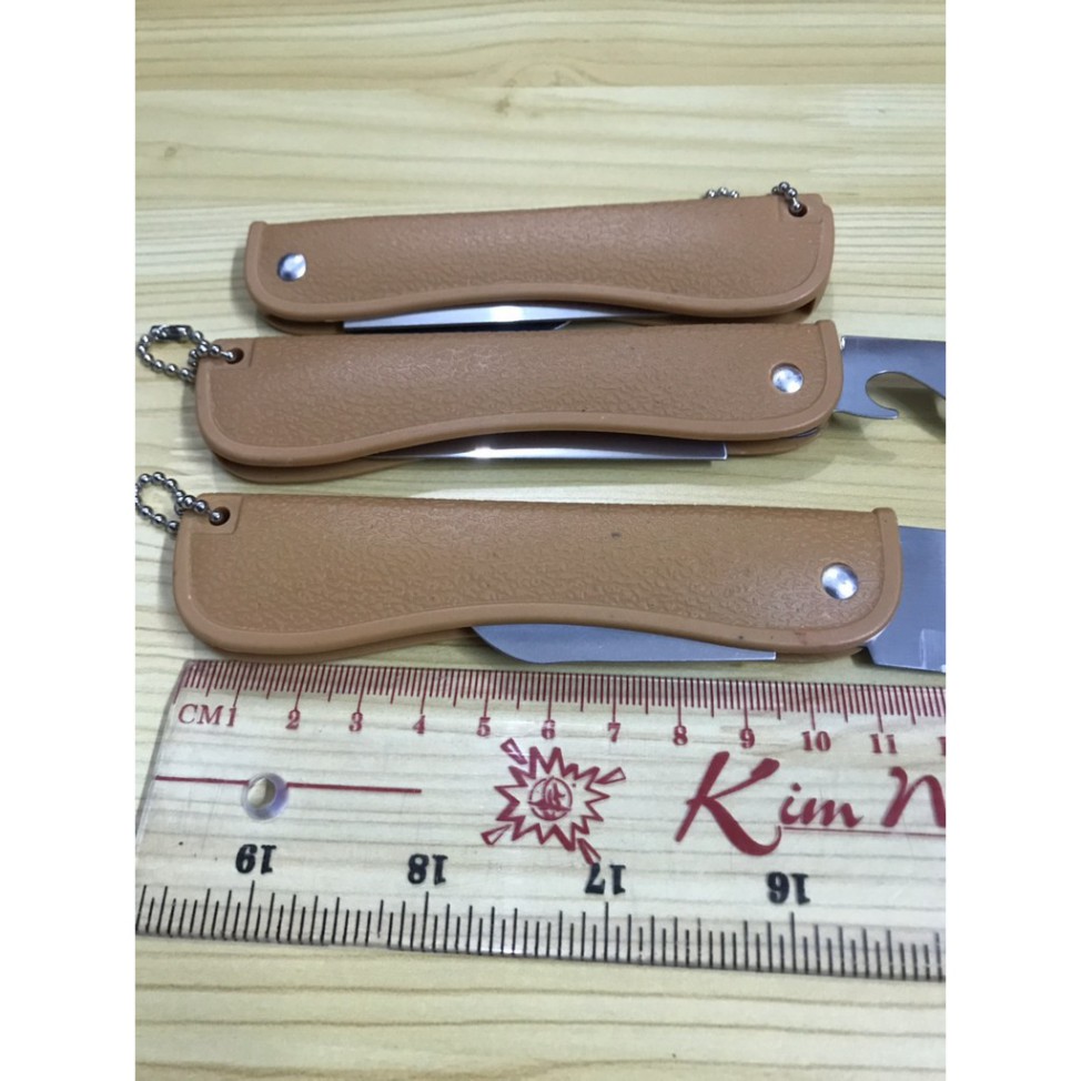 Dao gấp gọn màu nâu 2 in 1 có đồ khui 20cm - Dao xếp nâu