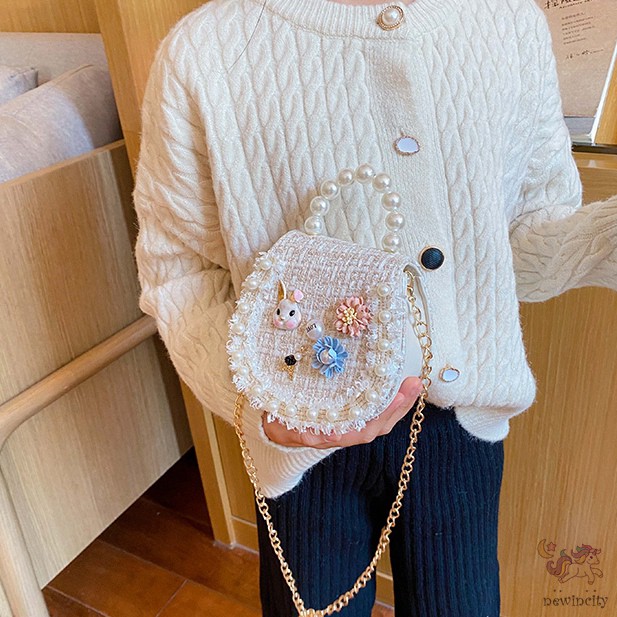Túi Đeo Chéo Đính Ngọc Trai Phong Cách Hàn Quốc Dễ Thương Cho Bé Gái