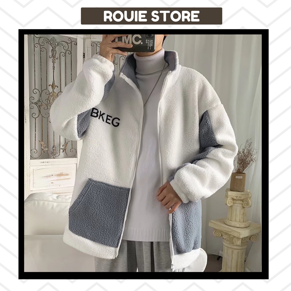 Áo khoác lông cừu tông màu nhẹ nhàng dịu dàng phong cách Hàn Quốc dể dàng phối đồ cùng ROUIE Store.