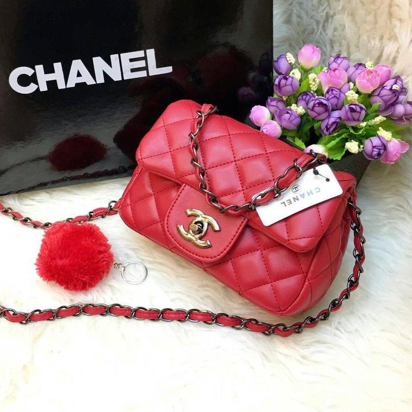 ♥ Túi Xách Chanel mini Phối Cục Bông Đáng Yêu Thời Trang Cho Nữ ✯