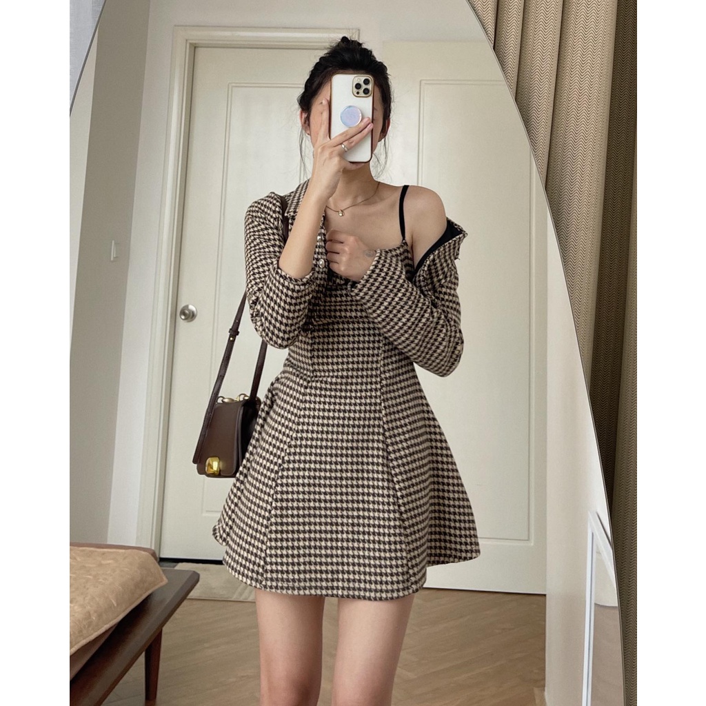 (ảnh thật) Audrey set váy 2 dây mix vest dạ 5411 | BigBuy360 - bigbuy360.vn