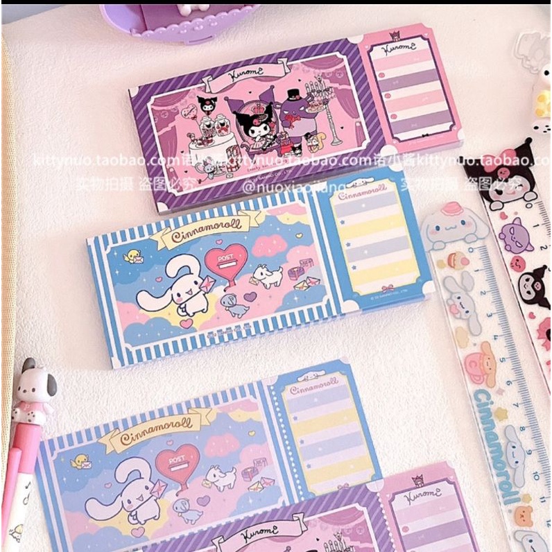 Giấy note dạng ticket Sanrio 2 mẫu Kuromi Cinnamoroll ghi chú trang trí sổ tay