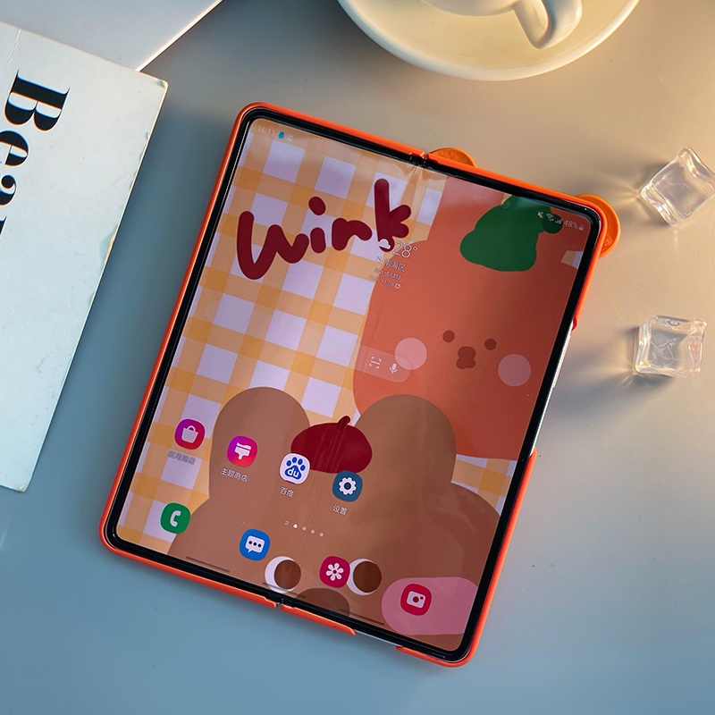 Ốp điện thoại cứng họa tiết hoạt hình đáng yêu có giá đỡ cho Samsung Galaxy Z Fold 3 5G Z Fold 3