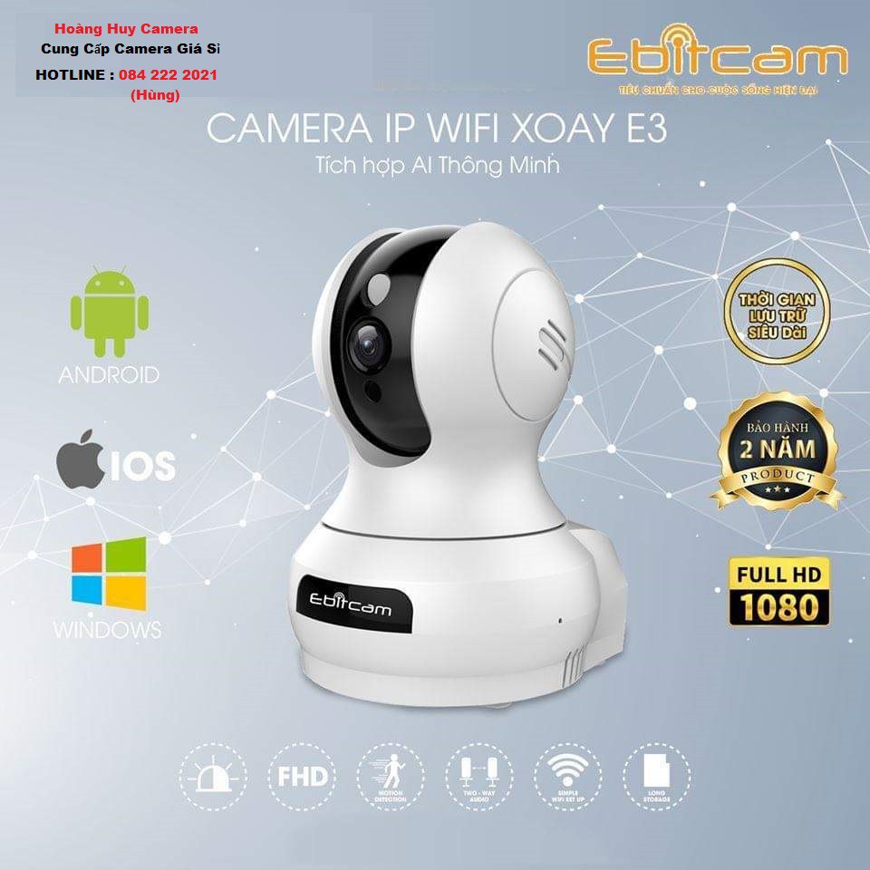 Camera IP Wifi Ebitcam E3 HD1080 - 2.0Mps Xoay 360 Siêu Nét