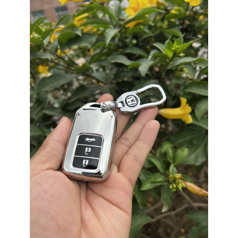 Bọc chìa khóa-ốp chìa khóa TPU Mạ Inox 3 nút Smart key cho xe ô tô  Honda HRV / CRV / Jazz / BRV 2014-2021