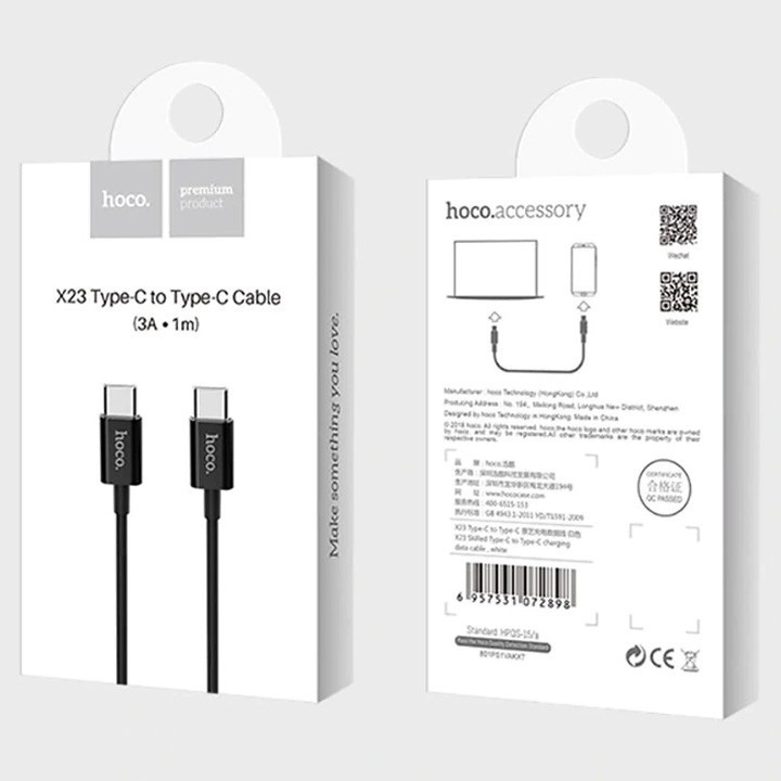 Cáp sạc Hoco X23 và cáp sạc nhanh 3A TypeC to Type C Dành cho IPHuawei Samsung Oppo