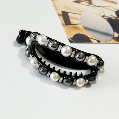 Kẹp tóc hình oval đính đá & ngọc trai giả phong cách Hàn