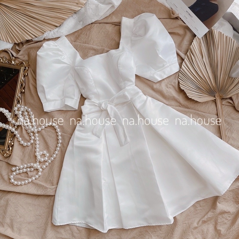 ĐẦM TRẮNG DỰ TIỆC CƯỚI CAO CẤP NAHOUSE VÁY XÒE CỔ VUÔNG TAY PHỒNG ĐI CHƠI ĐI TIỆC SINH NHẬT THIẾT KẾ ĐẸP VÀ SANG TRỌNG