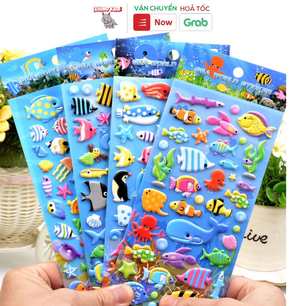 Sticker 3D chống thấm THẾ GIỚI BIỂN dán cho bé đồ chơi dán giải trí học thêm về con vật động vật dưới biển